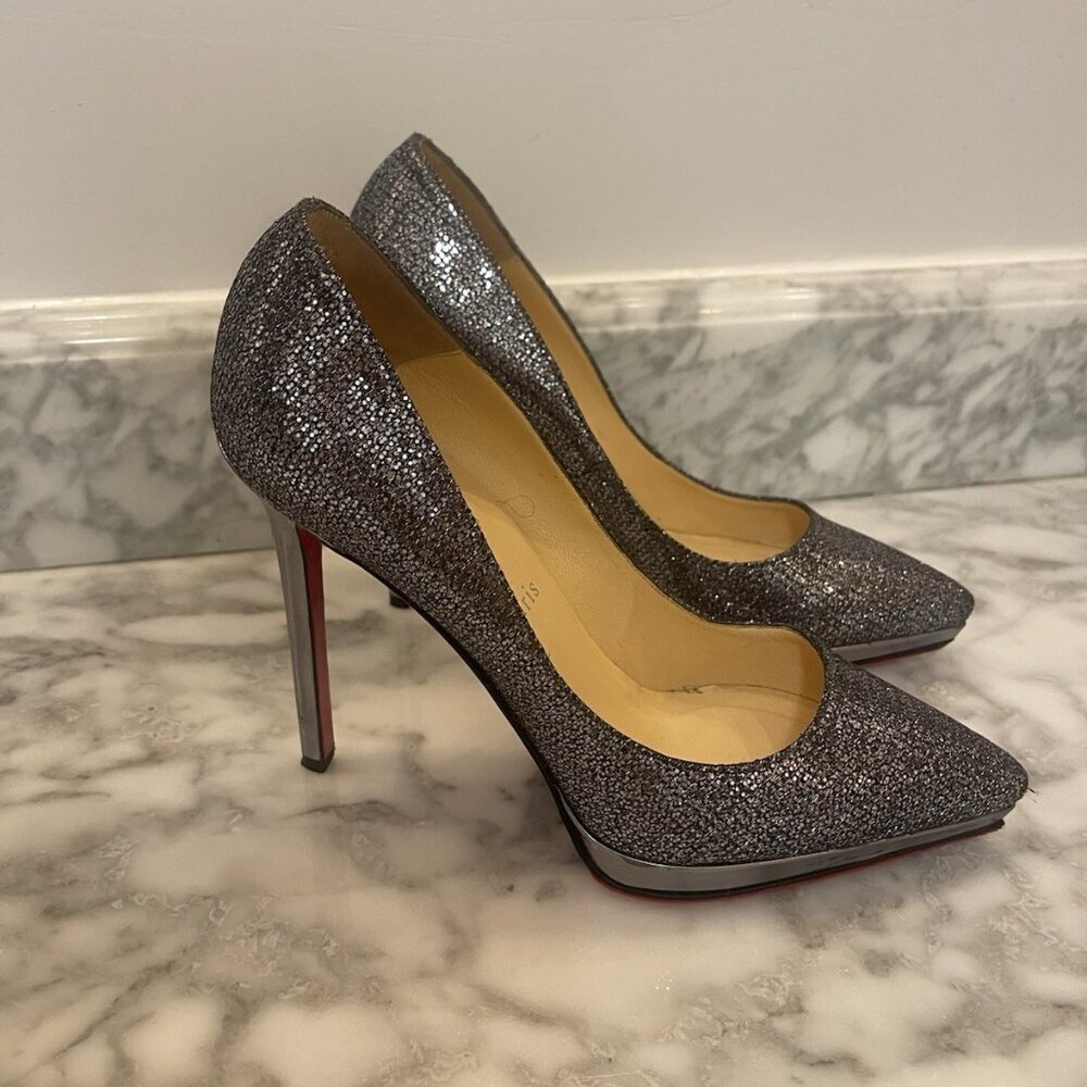 Christian Louboutin FILO 120 Lady Glitter Specchio Heels Silver/Gray Size 39 - Picture 8 of 16